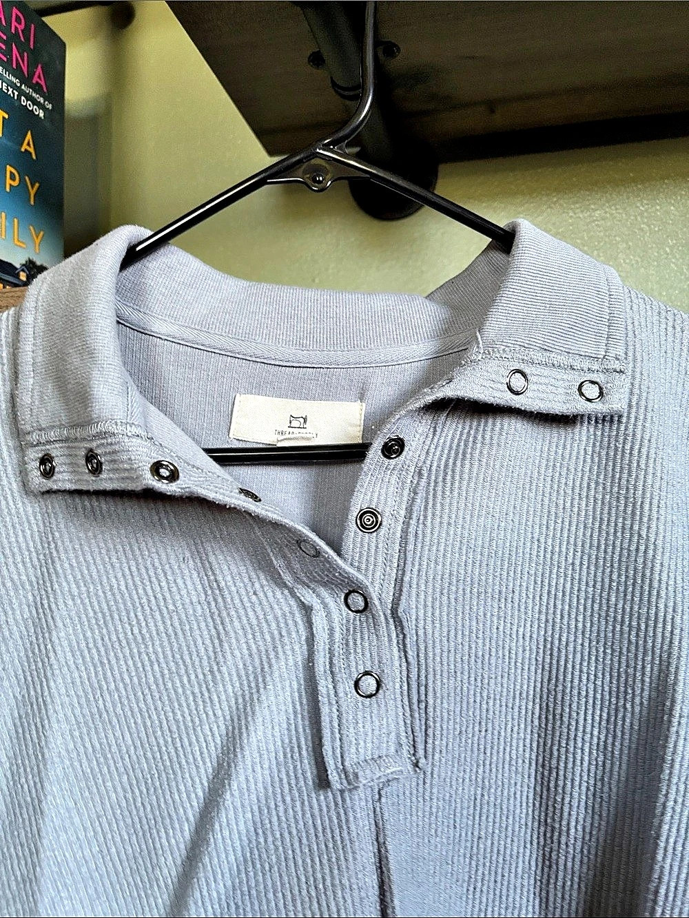 Thread & Supply Ribbed Snap Henley Blue Small - Picture 3 of 6